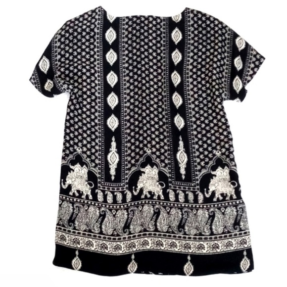 Vintage Jones New York Black & Cream Tunic Dress Elegant Elephant Motif 4 - Picture 4 of 13